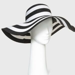 Shade & Shore Black and White Striped Hat, Wide Brimmed Sun Hat, Vacation